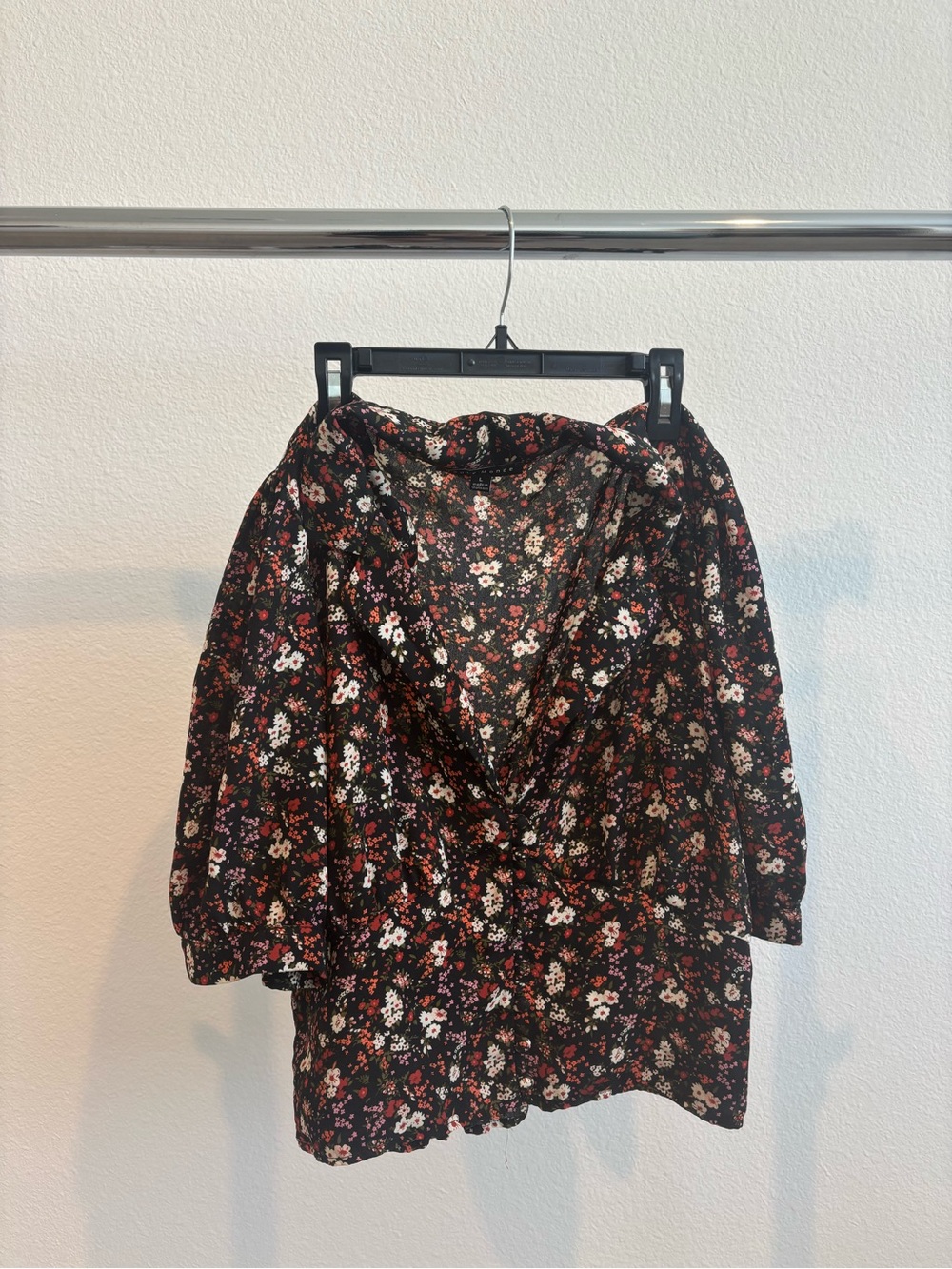 Haute Monde Black Floral Top with Red and White Blossoms